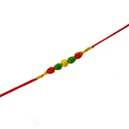 P.C. Chandra Jewellers 22KT Yellow Gold Rakhi for Men ¿ 0.16g with Red & Green Beads on Red Thread-image-7