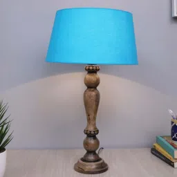 Homesake Eureka Turquoise Blue & Brown Wooden Table Lamp with Bulb - Set of 1 image 1