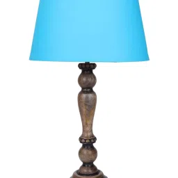 Homesake Eureka Turquoise Blue & Brown Wooden Table Lamp with Bulb - Set of 1 image 2