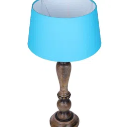 Homesake Eureka Turquoise Blue & Brown Wooden Table Lamp with Bulb - Set of 1 image 3