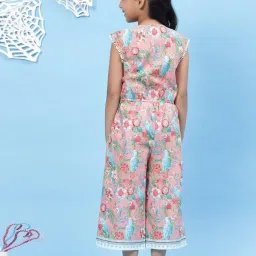 BIBA Girls Peach Cotton Printed Dungaree image 2