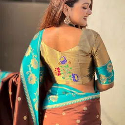 ELITE WEAVES Woven Design Zari Silk Blend Handloom Paithani Saree image 5