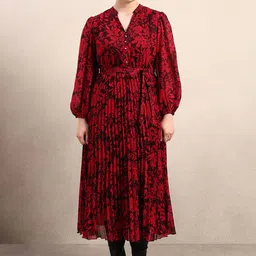 VERO MODA CURVE Floral Printed Mandarin Collar Puff Sleeves Fit & Flare Midi Dress image 5