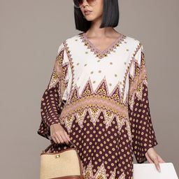 Label Ritu Kumar Ethnic Motifs Print Flared Sleeves Crepe A-Line Mini Dress-picture-26
