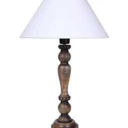 Homesake Eureka White & Brown Wooden Table Lamp with Bulb - Set of 1 image 2