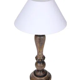 Homesake Eureka White & Brown Wooden Table Lamp with Bulb - Set of 1 image 3