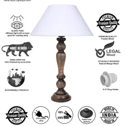 Homesake Eureka White & Brown Wooden Table Lamp with Bulb - Set of 1 image 5