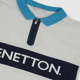 United Colors of Benetton Kids Off White Cotton Logo Print Polo T-Shirt image 3