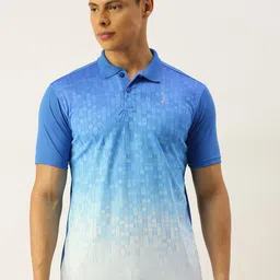 Campus Sutra Men Blue & White Geometric Print Ombre Polo Collar T-shirt-image-75