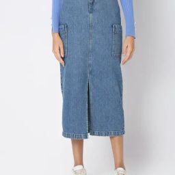 Vero Moda Light Blue Cotton Midi Cargo Skirt-picture-15