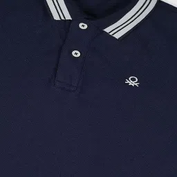 United Colors of Benetton Kids Navy Cotton Polo T-Shirt image 3
