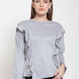 Belle Fille Women Grey Melange Solid Sweatshirt-picture-0