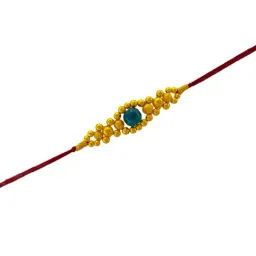 P.C. Chandra Jewellers 22KT Yellow Gold Traditional Beaded Blue Stone Centerpiece Rakhi for Men-picture-11