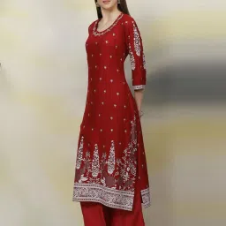 Biba Red Printed Straight Kurta image 4