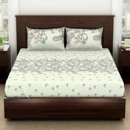 Spaces Floral Green 144 TC Cotton Double Bedsheet With 2 Pillow Covers-picture-23
