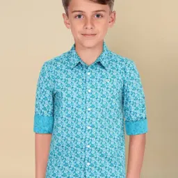 Allen Solly Kids Blue Floral Slim Fit Shirt-image-70