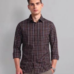 AD by Arvind Brown Slim Fit Check Shirt-picture-0