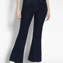 American Eagle Outfitters Dark Blue Blended Flared Fit Mid Rise Jeans-image-5