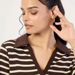 Femmella Brown Cotton Regular Fit Striped Dress image 5