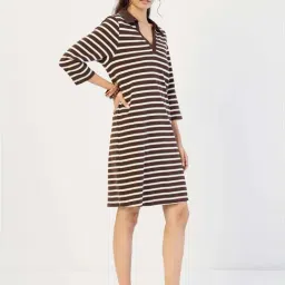 Femmella Brown Cotton Regular Fit Striped Dress image 3