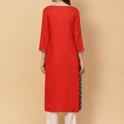 Biba Red Embroidered Straight Kurta image 2