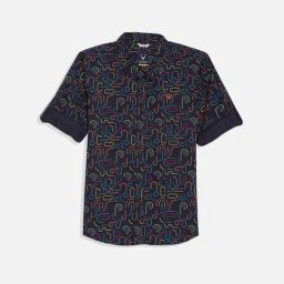 Allen Solly Kids Navy Printed Slim Fit Shirt-picture-2