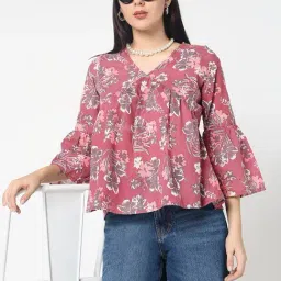 R&B Coral Polyester Floral Print Regular Fit Top-picture-12