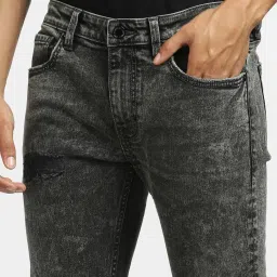 Jack & Jones Black Denim Cotton Skinny Fit Distressed Jeans image 4