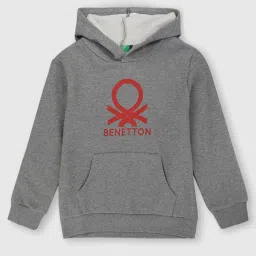 United Colors of Benetton Kids Grey Logo Print Hoodie image 1