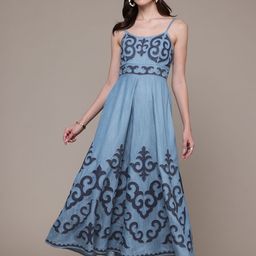 Label Ritu Kumar Ethnic Motifs Embroidered Denim Fit & Flare Maxi Dress-picture-20