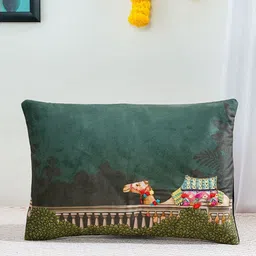 Mid July Home Teal & Brown Ethnic Motifs Velvet Rectangle Cushion Covers-image-34