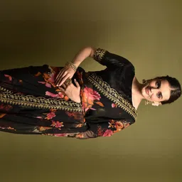 CaniBani Black Pure Chiffon Sarees image 3