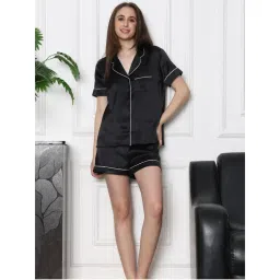 Slumber Jill Black Midnight Charm Button Through Half Sleeve Shirt & Shorts (Set of 2)-image-46