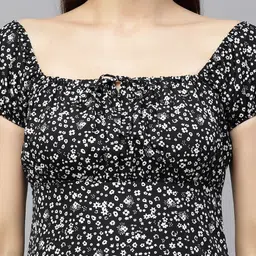 BAESD Women Floral Printed Puff Sleeve A-Line Midi Dress image 5