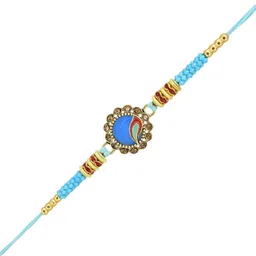 MEIRA JEWELLERY Artificial Stones Studded & Beaded Thread Rakhi With Roli Chawal & Card image 2