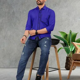 MAN'S SUITUP Men Classic Fit Solid Spread Collar Cotton Casual Shirt-image-73