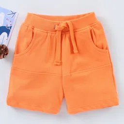 Babyhug Cotton Knit Knee Length Solid Shorts - Orange image 1