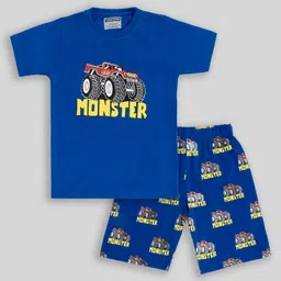 Unicorns Half Sleeves Monster Truck Printed Night Suit - Blue-picture-22