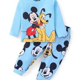 Babyhug Disney Single Jersey Knit Full Sleeves Night Suit With Mickey Mouse Graphics - Light Blue-picture-39