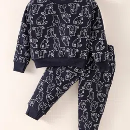 Evimo Looper Knit Full Sleeves T-Shirt & Joggers Set with Bear Print - Navy Blue-picture-17