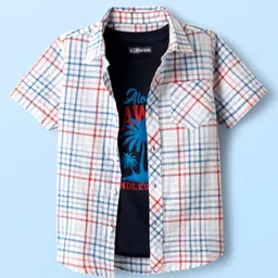 Pine Kids Cotton Woven Half Sleeves Checkered Shirt With T-Shirt - Multicolour-picture-39