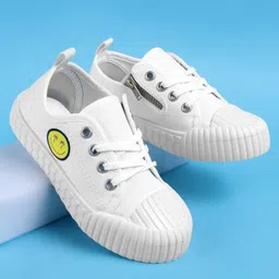 Pine Kids Lace Ups Casual Shoes With Smile Print - White-picture-16