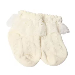 Kidofash Cotton Abstract Embroidered & Lace Detailed Socks - Cream-picture-15