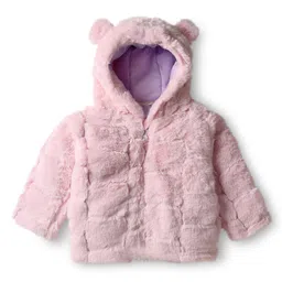 Bonfino Woven Full Sleeves Solid Coloured Fur Hooded Winter Jacket With Ear Applique - Pink-picture-15