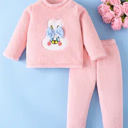 Mark & Mia Full Sleeves Winter Wear Night Suit With Bunny Applique - Pink-picture-13
