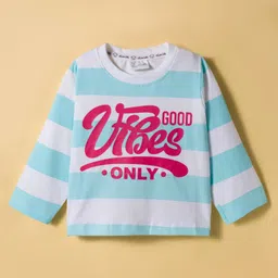 Olio Kids Sinker Knit Full Sleeves Striped Winter T-Shirt with Text Graphic - Light Blue-picture-30
