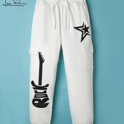 arias by lara dutta Arias Cotton Knit Full Length Lounge Pant with Guitar Print - White-picture-13