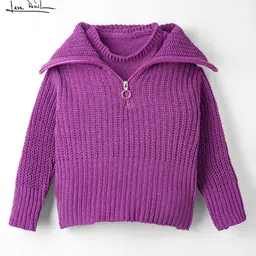 arias by lara dutta Arias Knitted Full Sleeves Solid Pullover Sweater With Mock T-Shirt - Purple image 2