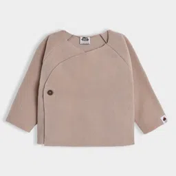 Mi Arcus Knit Full Sleeves Solid Wrapover Style Tee & Pajama Set - Light Peach image 3