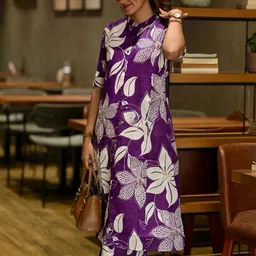 SRF JAIPUR Printed Pure Cotton Mandarin Collar Neck Top & Trousers Co-Ords-picture-12